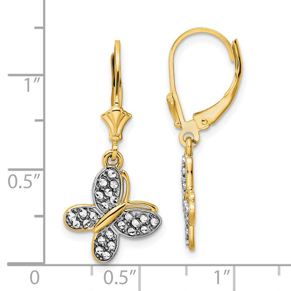 FJC Finejewelers 14 kt Yellow Gold Dangle and White Rhodium Bright Cut Fancy Butterfly Earrings 30 mm
