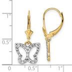 FJC Finejewelers 14 kt Yellow Gold Dangle and White Rhodium Bright Cut Butterfly Leverback Earrings 26 mm