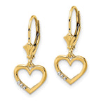 FJC Finejewelers 14 kt Yellow Gold Dangle and White Rhodium Bright Cut Heart Leverback Earrings 25 x 10 mm