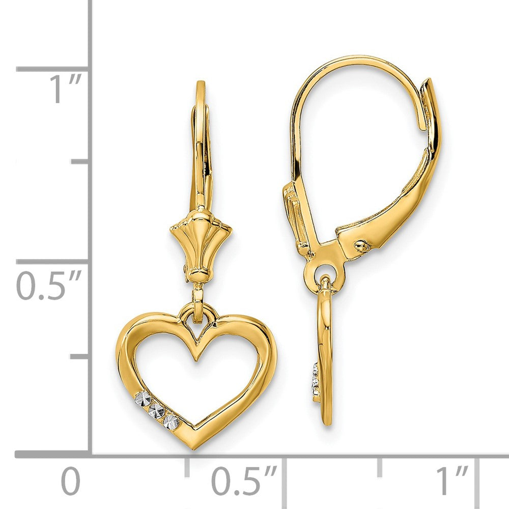 FJC Finejewelers 14 kt Yellow Gold Dangle and White Rhodium Bright Cut Heart Leverback Earrings 25 x 10 mm