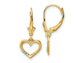 FJC Finejewelers 14 kt Yellow Gold Dangle and White Rhodium Bright Cut Heart Leverback Earrings 25 x 10 mm