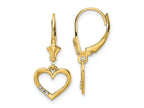 FJC Finejewelers 14 kt Yellow Gold Dangle and White Rhodium Bright Cut Heart Leverback Earrings 25 x 10 mm