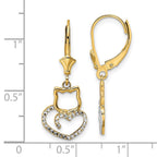 FJC Finejewelers 14 kt Yellow Gold Dangle and White Rhodium Bright Cut Cat Heart Leverback Earrings 29 mm