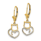 FJC Finejewelers 14 kt Yellow Gold Dangle and White Rhodium Bright Cut Cat Heart Leverback Earrings 29 mm