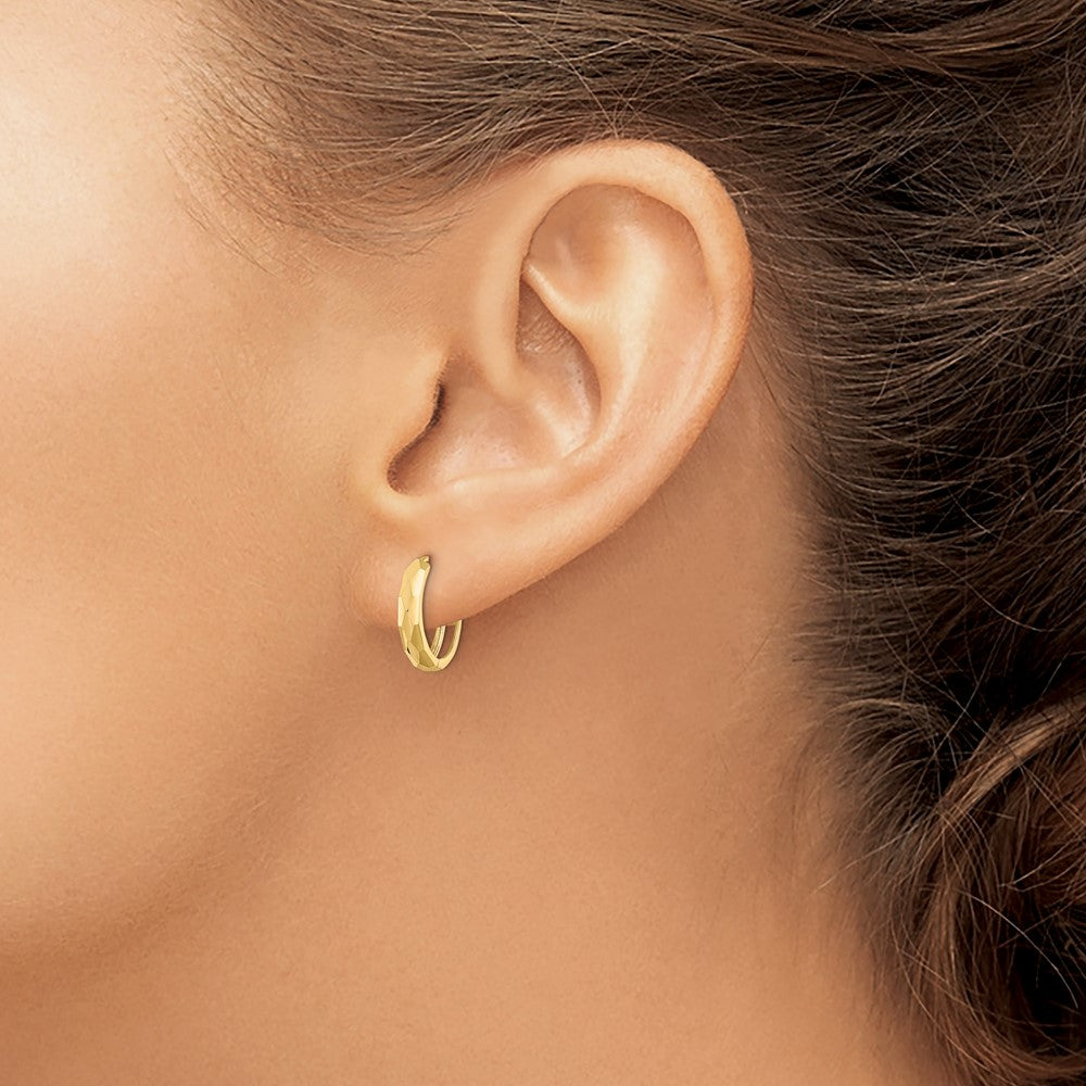 FJC Finejewelers 14 kt Yellow Gold Polished Faceted 3x15mm Hinged Hoop Earrings 14 mm x 14 mm