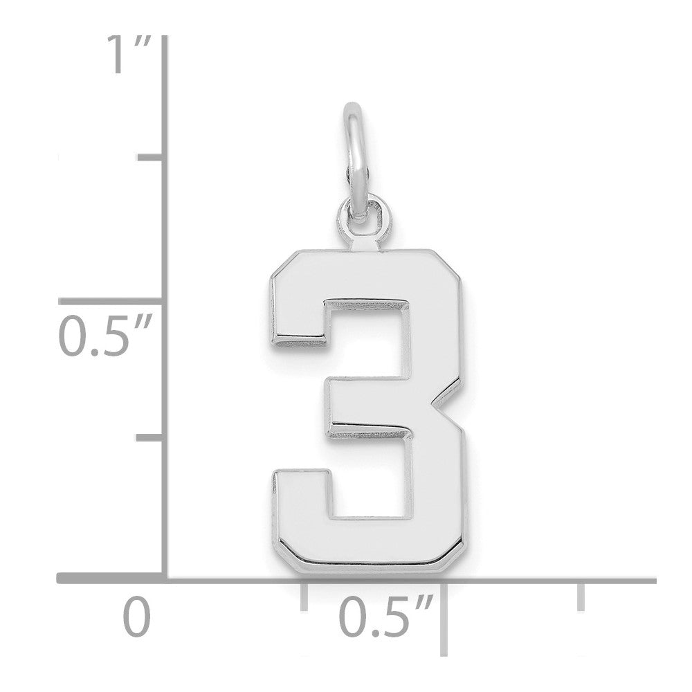 FJC Finejewelers 14 kt White Gold Medium Polished Number 3 Charm 17 x 9 mm