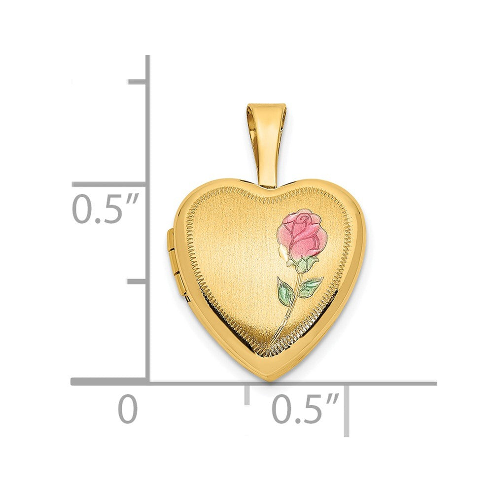 FJC Finejewelers 14 kt Yellow Gold Satin with Enamel Rose Heart Charm Locket 18 x 12 mm