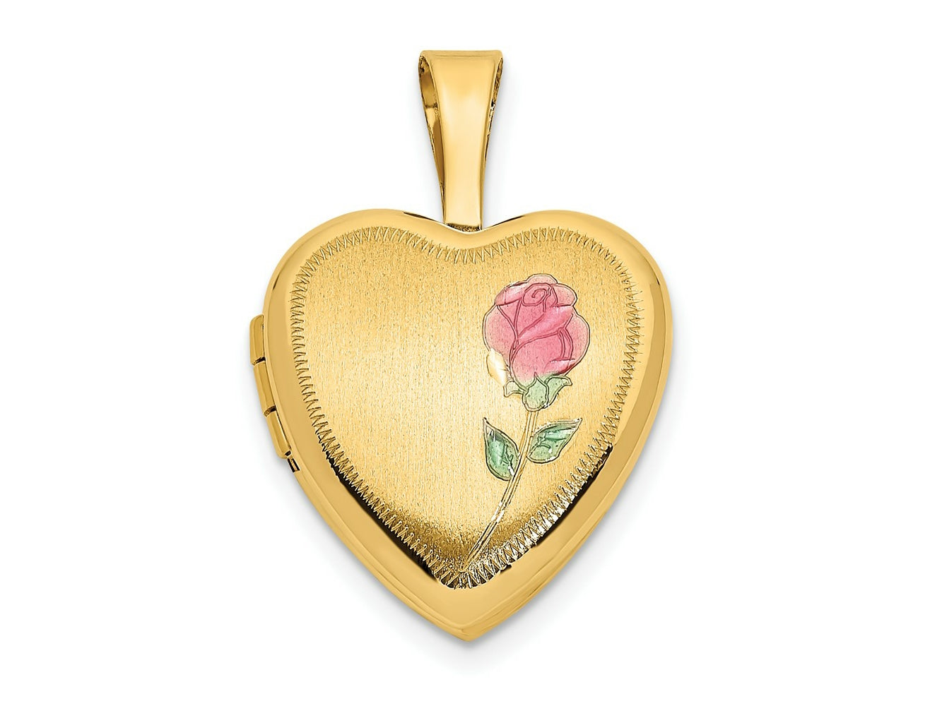 FJC Finejewelers 14 kt Yellow Gold Satin with Enamel Rose Heart Charm Locket 18 x 12 mm