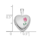 FJC Finejewelers 14 kt White Gold Satin with Enamel Rose Heart Locket Charm 18 mm x 12 mm
