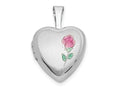 FJC Finejewelers 14 kt White Gold Satin with Enamel Rose Heart Locket Charm 18 mm x 12 mm