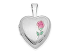 FJC Finejewelers 14 kt White Gold Satin with Enamel Rose Heart Locket Charm 18 mm x 12 mm