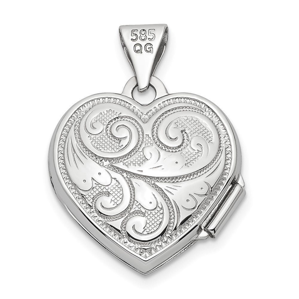 FJC Finejewelers 14 kt White Gold Reversible Swirl Design 15mm Heart Locket Charm 21 mm x 15 mm