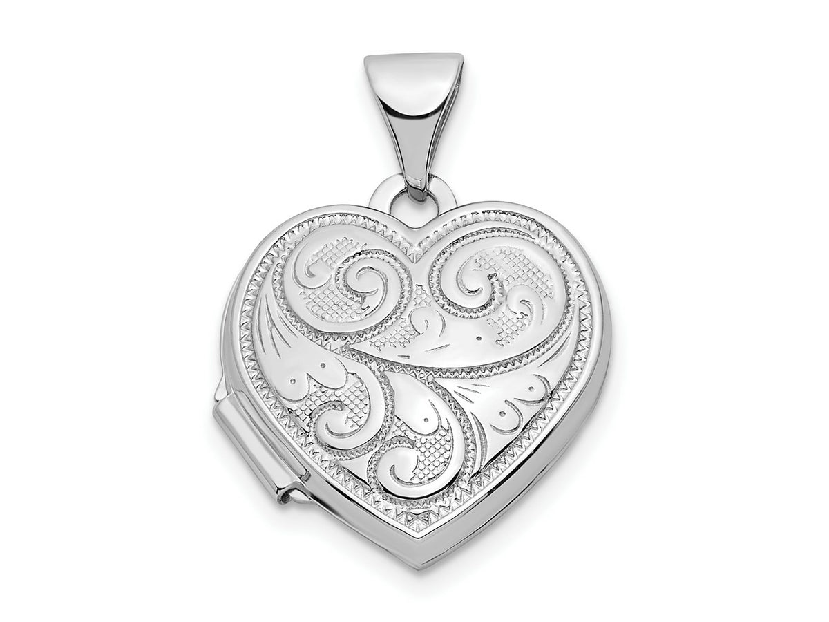 FJC Finejewelers 14 kt White Gold Reversible Swirl Design 15mm Heart Locket Charm 21 mm x 15 mm