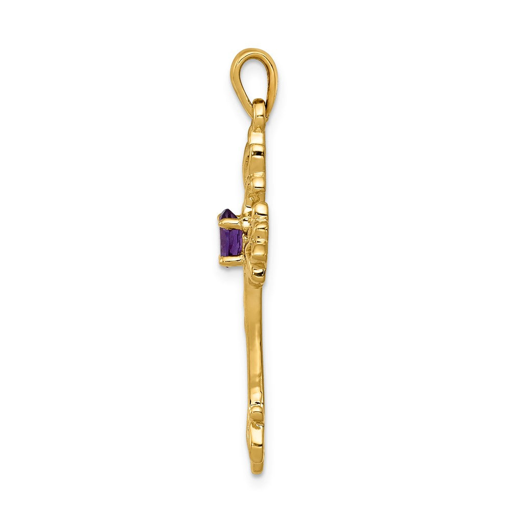 FJC Finejewelers 14 kt Yellow Gold Birthstone Polished Amethyst Cross Charm 36 x 19 mm