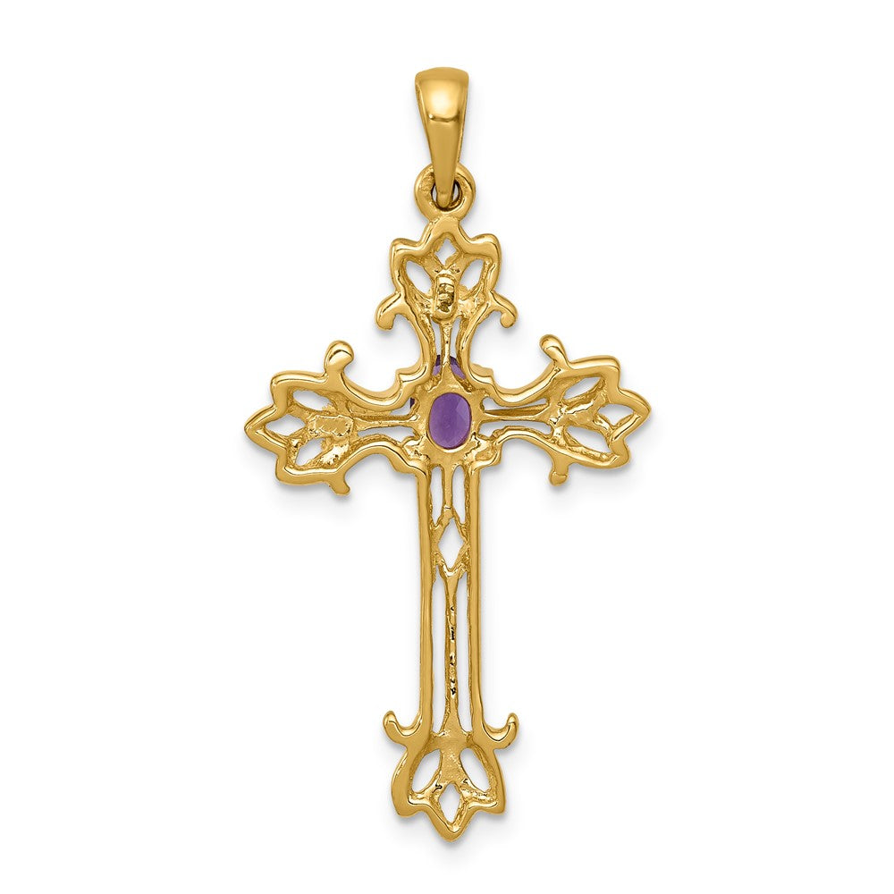FJC Finejewelers 14 kt Yellow Gold Birthstone Polished Amethyst Cross Charm 36 x 19 mm