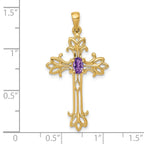 FJC Finejewelers 14 kt Yellow Gold Birthstone Polished Amethyst Cross Charm 36 x 19 mm