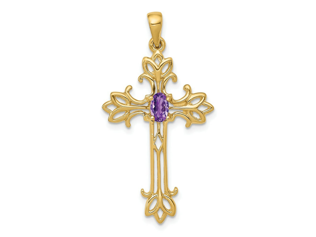 FJC Finejewelers 14 kt Yellow Gold Birthstone Polished Amethyst Cross Charm 36 x 19 mm