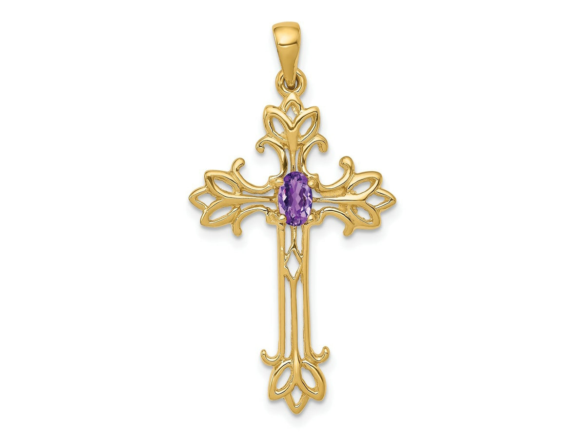 FJC Finejewelers 14 kt Yellow Gold Birthstone Polished Amethyst Cross Charm 36 x 19 mm