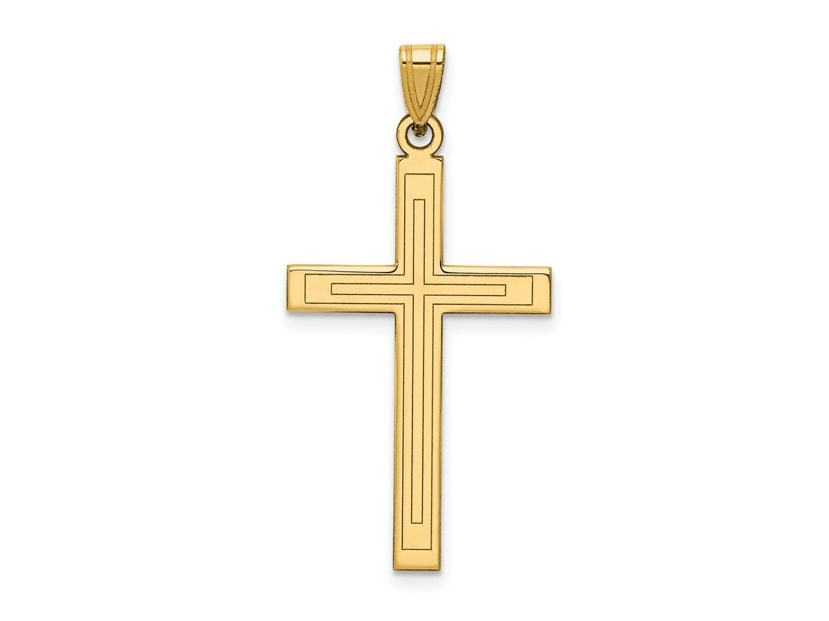 FJC Finejewelers 14 kt Yellow Gold Solid Laser Etched Cross Charm 36 x 19 mm
