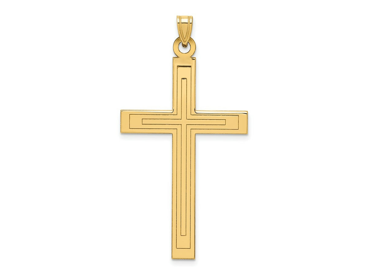 FJC Finejewelers 14 kt Yellow Gold Solid Laser Etched Cross Charm 49 x 26 mm