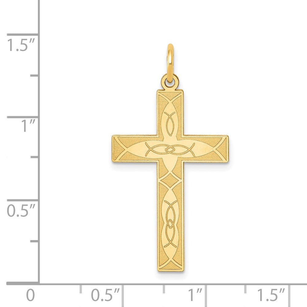 FJC Finejewelers 14 kt Yellow Gold Laser Designed Ichthus Cross Charm 31 x 17 mm