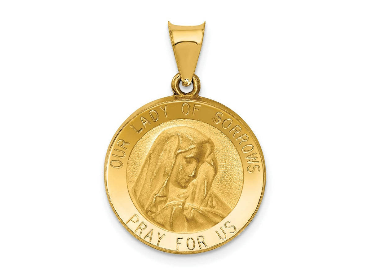 FJC Finejewelers 14 kt Yellow Gold Polished and Satin Our Lady of Sorrows Medal Hollow Charm 26 x 19 mm