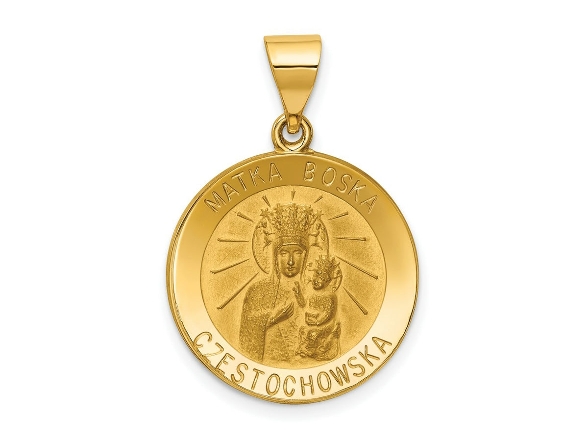 FJC Finejewelers 14 kt Yellow Gold Matka Boska Czestochowska Reversible Medal Hollow Charm 26 x 18 mm