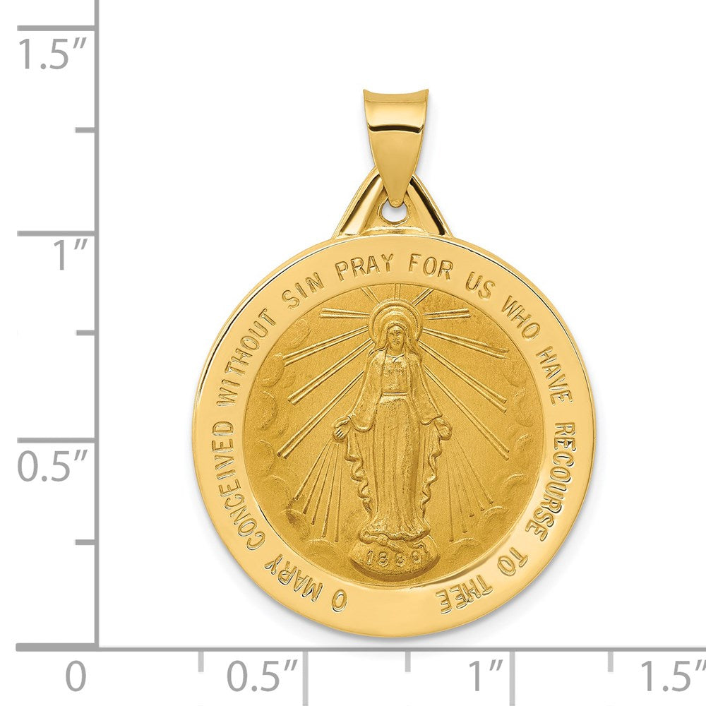 FJC Finejewelers 14 kt Yellow Gold Polished and Satin Miraculous Medal Hollow Charm 34 x 25 mm