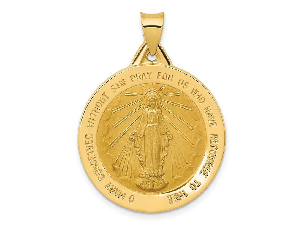 FJC Finejewelers 14 kt Yellow Gold Polished and Satin Miraculous Medal Hollow Charm 34 x 25 mm