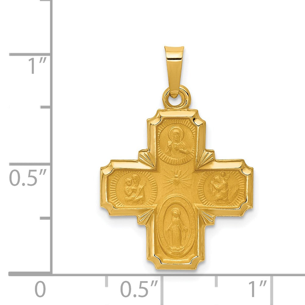 FJC Finejewelers 14 kt Yellow Gold Polished and Satin Four Way Medal Hollow Charm 26 x 18 mm