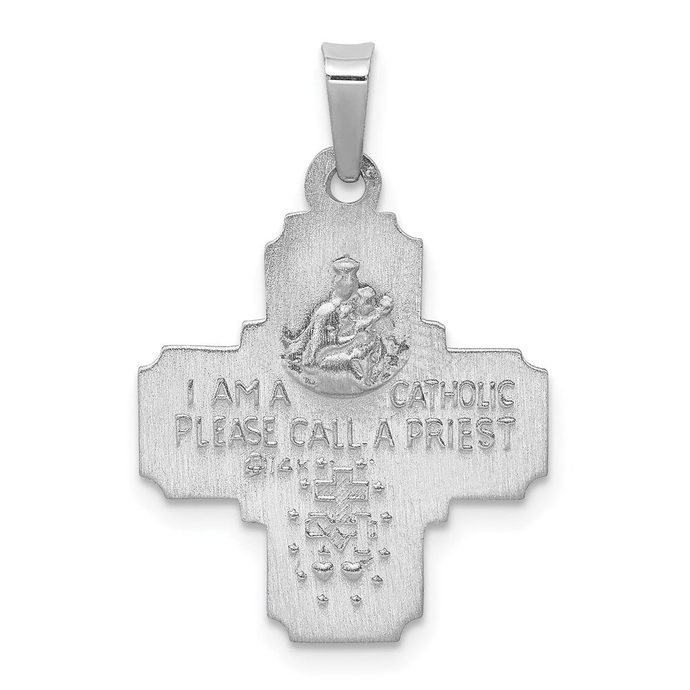 FJC Finejewelers 14 kt White Gold Polished Satin Four Way Medal Hollow Charm 26 mm x 18 mm