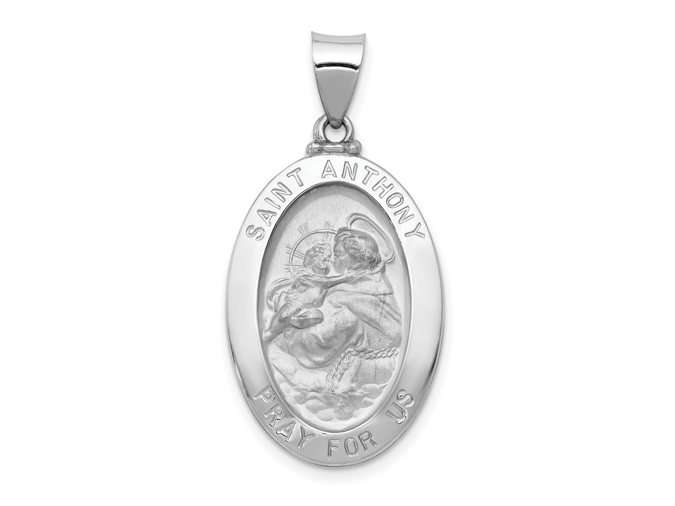 FJC Finejewelers 14 kt White Gold Polished Satin Saint Anthony Medal Hollow Charm 33 mm x 17 mm
