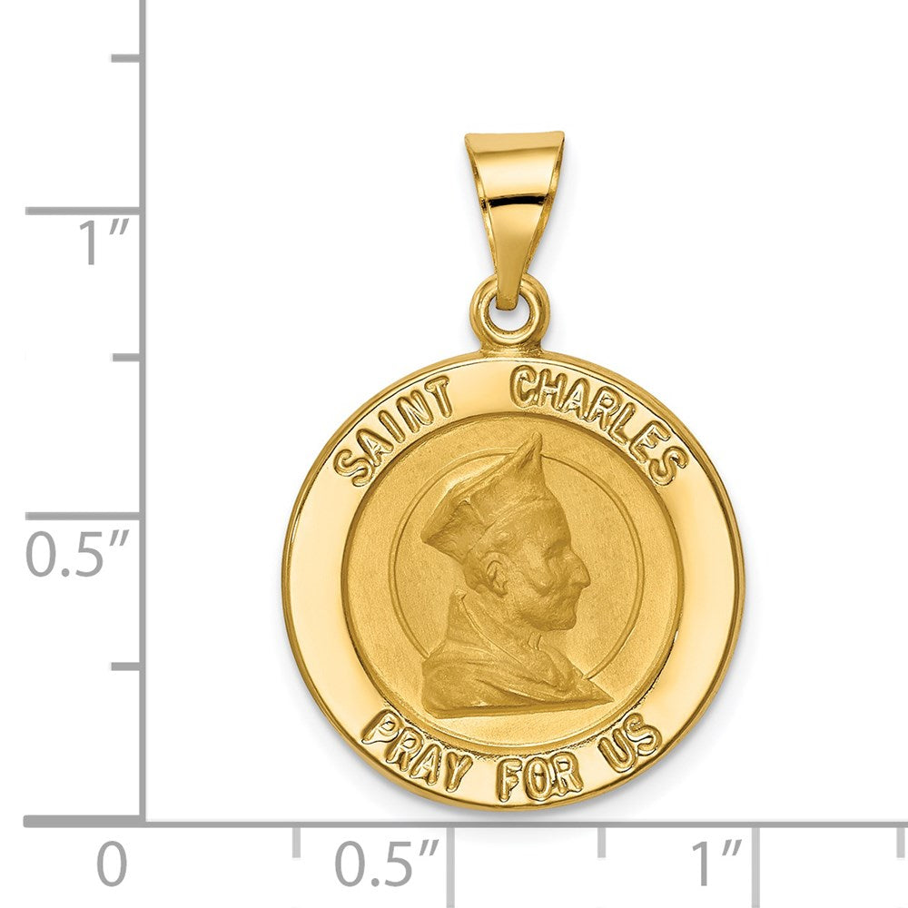 FJC Finejewelers 14 kt Yellow Gold Polished and Satin St. Charles Medal Hollow Charm 29 x 19 mm