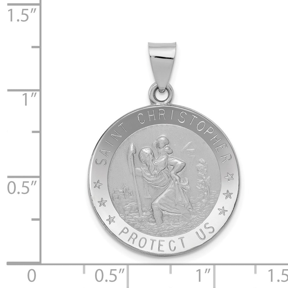 FJC Finejewelers 14 kt White Gold Polished Satin Saint Christopher Medal Hollow Charm 32 mm x 22 mm