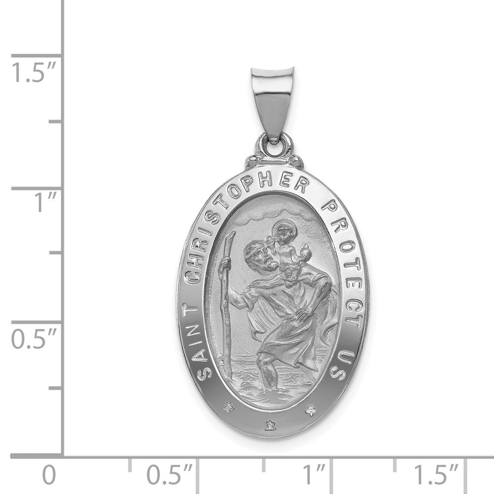FJC Finejewelers 14 kt White Gold Polished Satin Saint Christopher Medal Hollow Charm 36 mm x 18 mm