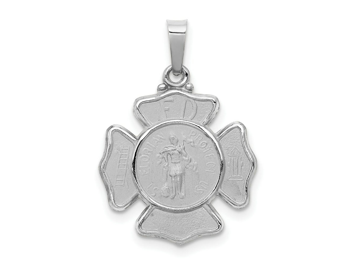 FJC Finejewelers 14 kt White Gold Polished and Satin Saint Florian Badge Charm 24 mm x 17 mm
