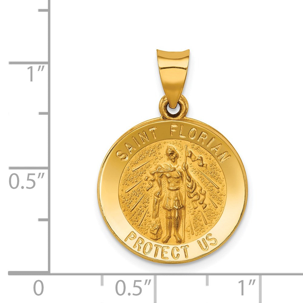 FJC Finejewelers 14 kt Yellow Gold Polished and Satin St Florian Medal Hollow Charm 26 x 18 mm