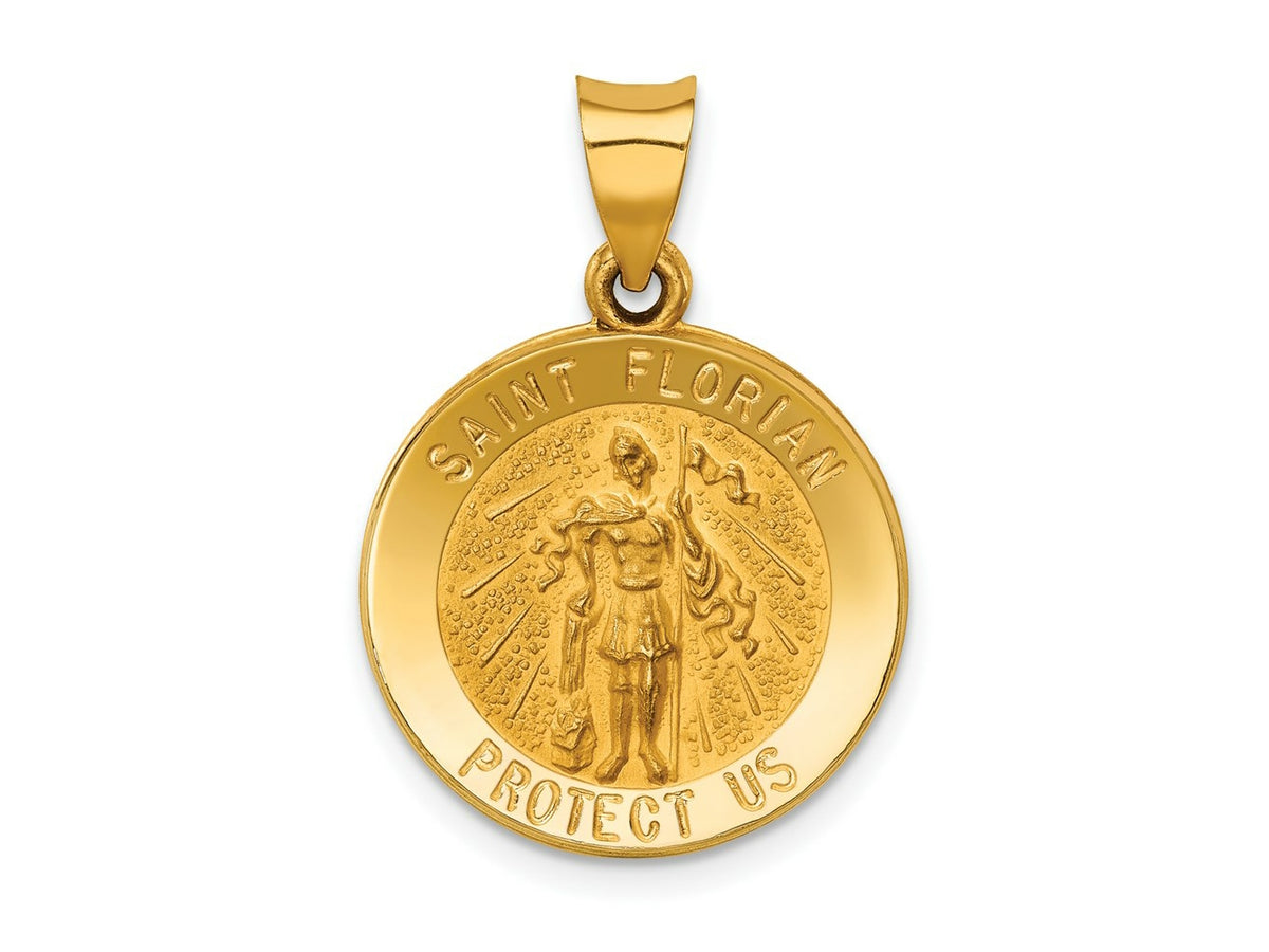 FJC Finejewelers 14 kt Yellow Gold Polished and Satin St Florian Medal Hollow Charm 26 x 18 mm
