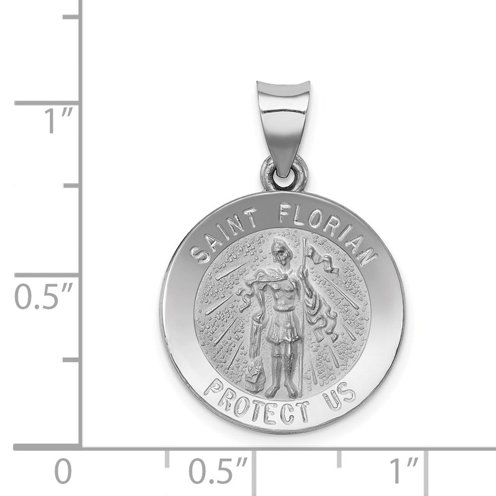 FJC Finejewelers 14 kt White Gold Polished and Satin Saint Florian Medal Hollow Charm 26 mm x 18 mm