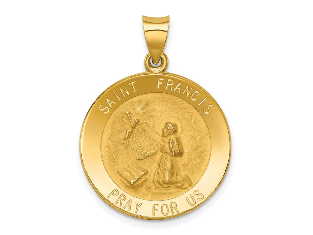 FJC Finejewelers 14 kt Yellow Gold Polished and Satin St Francis Medal Hollow Charm 30 x 22 mm