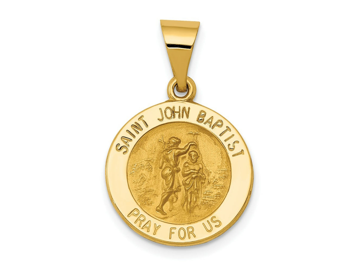 FJC Finejewelers 14 kt Yellow Gold Polished and Satin St John Baptist Medal Hollow Charm 24 x 16 mm