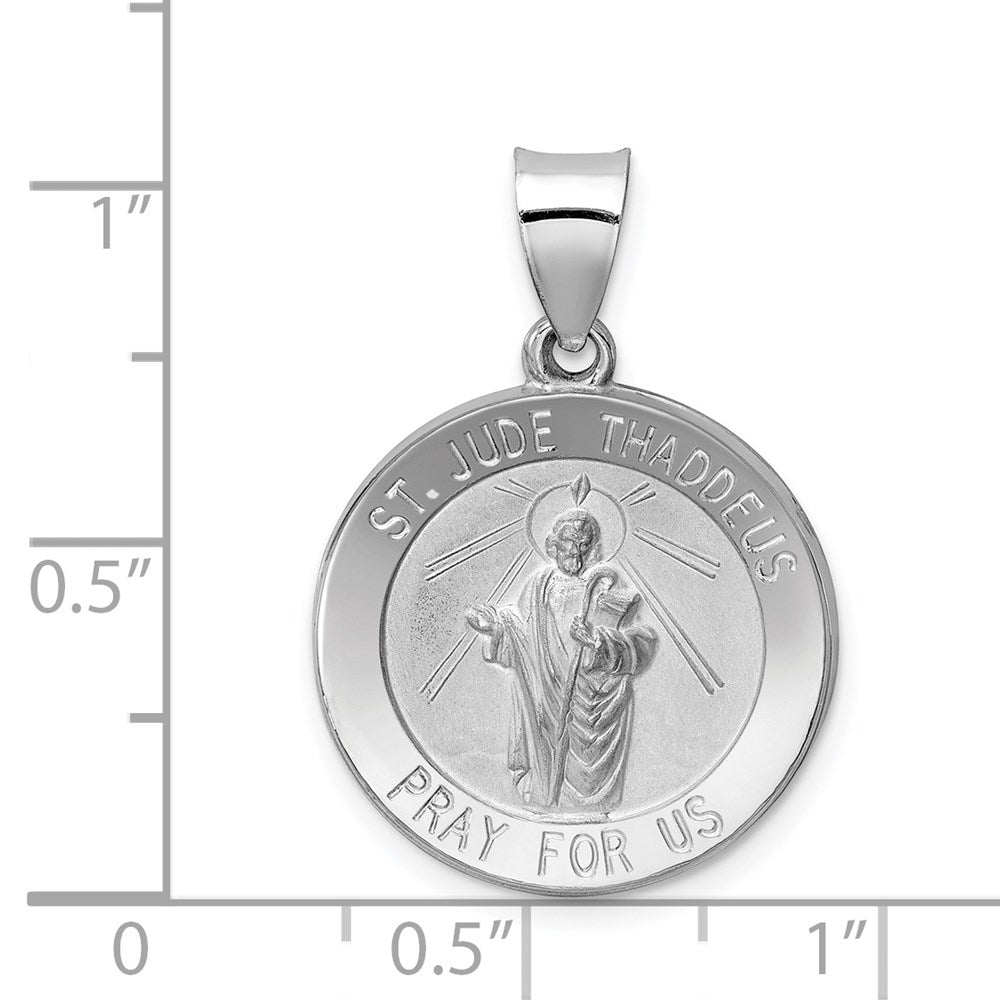 FJC Finejewelers 14 kt White Gold Polish Satin Saint Jude Thaddeus Medal Hollow Charm 27 mm x 19 mm