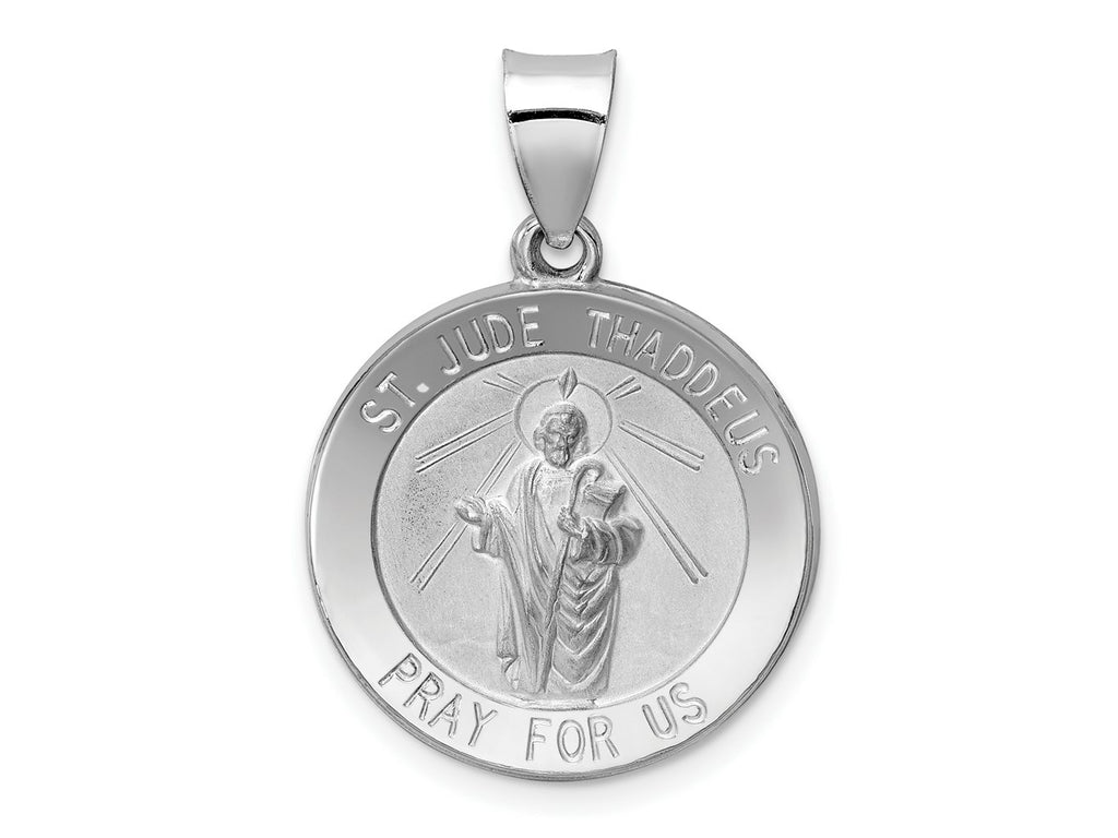 FJC Finejewelers 14 kt White Gold Polish Satin Saint Jude Thaddeus Medal Hollow Charm 27 mm x 19 mm