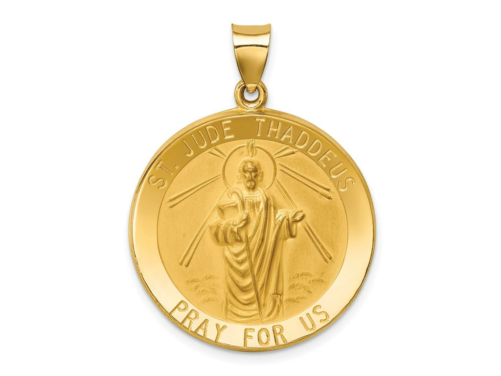 FJC Finejewelers 14 kt Yellow Gold Polished and Satin St Jude Thaddeus Medal Hollow Charm 34 x 25 mm