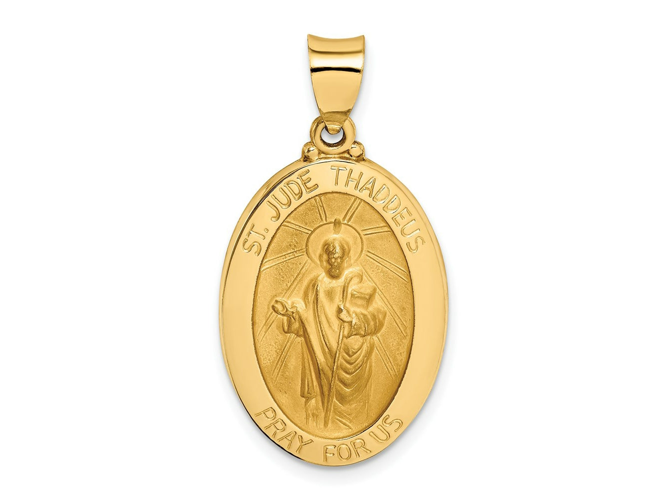 FJC Finejewelers 14 kt Yellow Gold Polished and Satin St Jude Thaddeus Medal Hollow Charm 31 x 16 mm