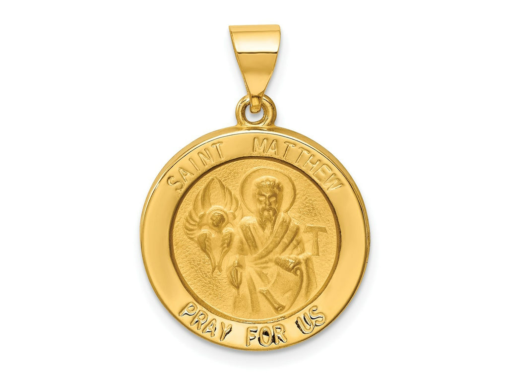 FJC Finejewelers 14 kt Yellow Gold Polished and Satin St Matthew Medal Hollow Charm 22 x 19 mm