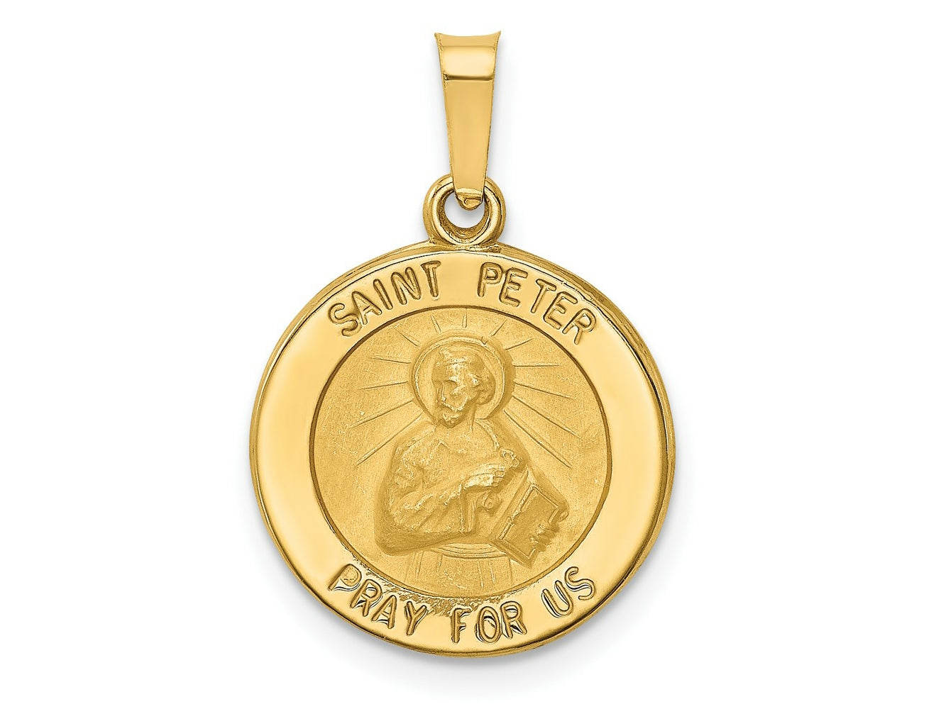 FJC Finejewelers 14 kt Yellow Gold Polished and Satin St Peter Medal Hollow Charm 18 x 16 mm