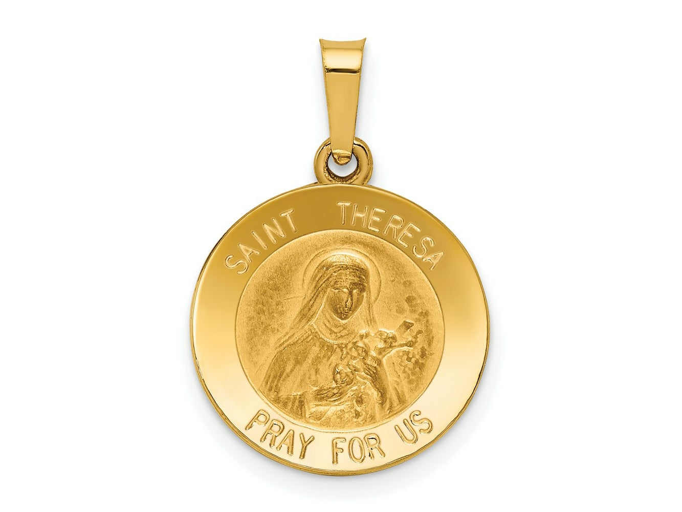 FJC Finejewelers 14 kt Yellow Gold Polished and Satin St Theresa Medal Hollow Charm 18 x 15 mm