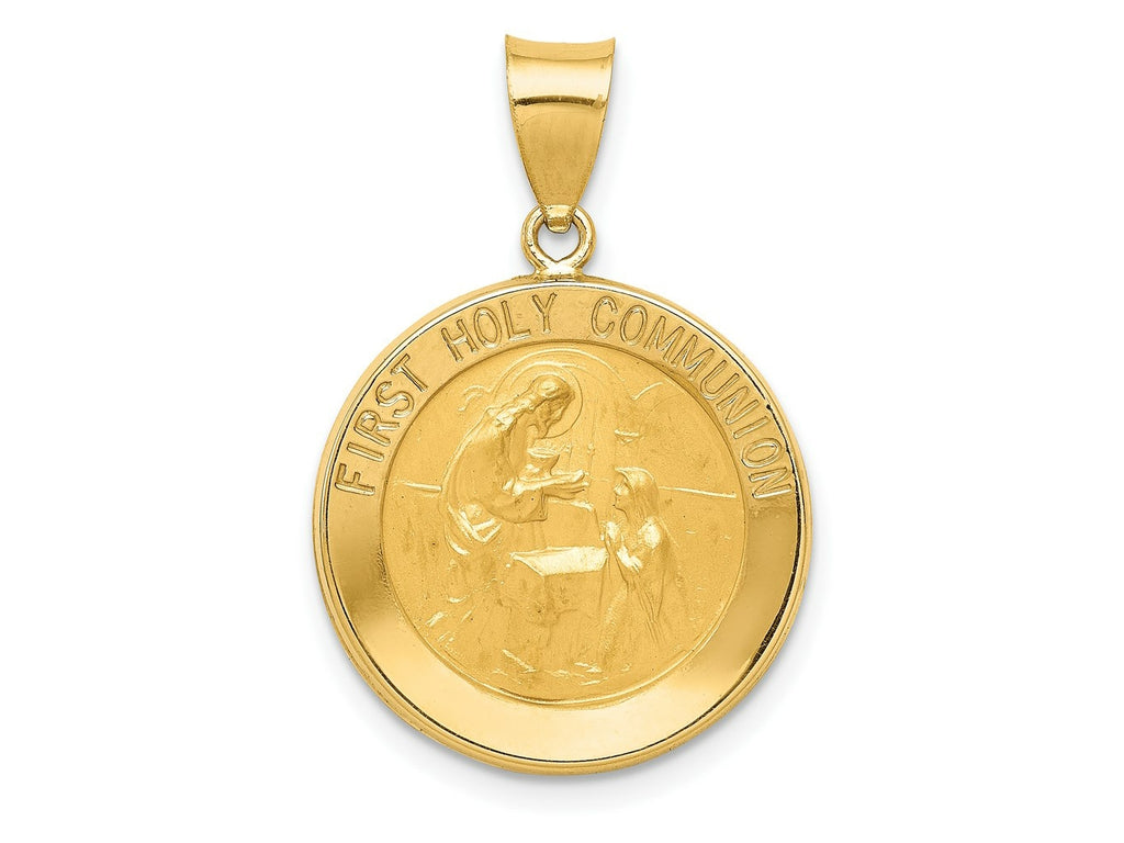 FJC Finejewelers 14 kt Yellow Gold Polished/Satin First Holy Communion Medal Hollow Charm 21 x 18 mm