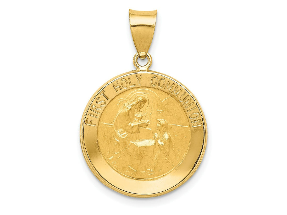 FJC Finejewelers 14 kt Yellow Gold Polished/Satin First Holy Communion Medal Hollow Charm 21 x 18 mm